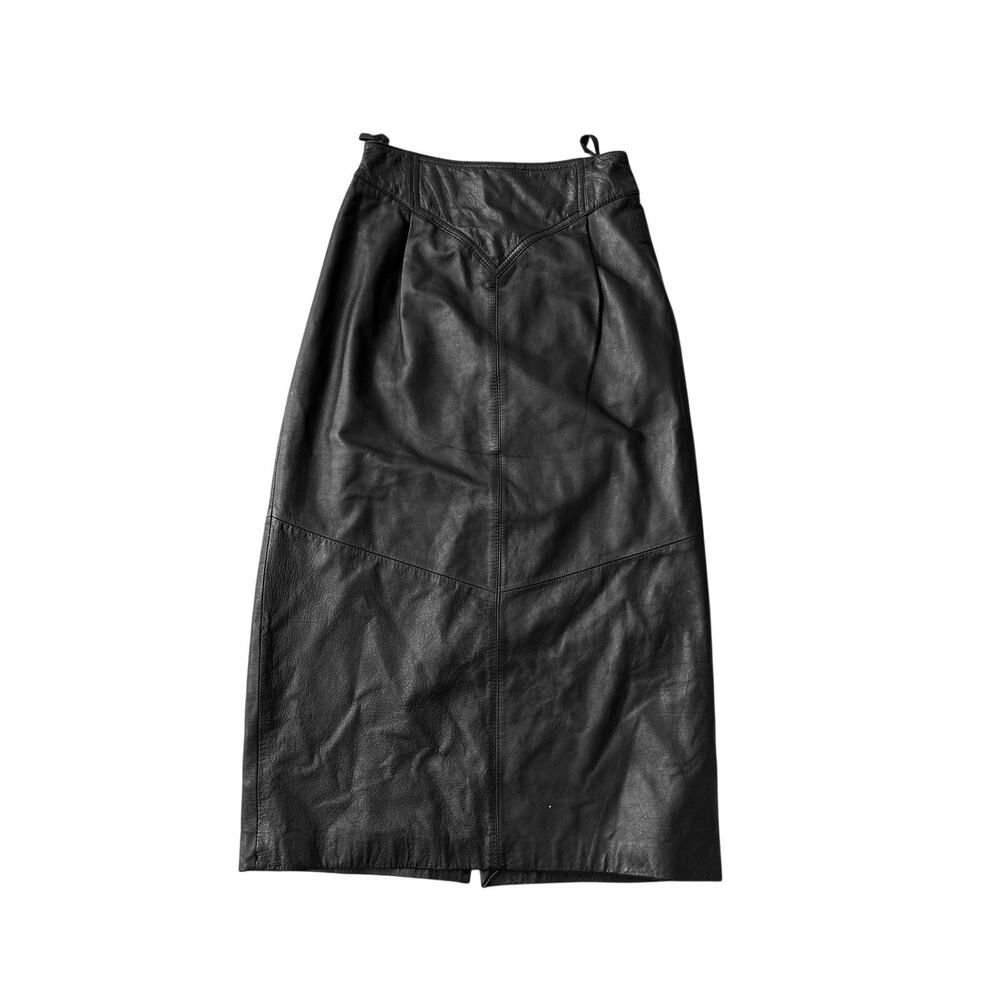 Byrnes Baker Vintage 90s Black Leather Midi Skirt Waist 24" Mob Wife Pencil